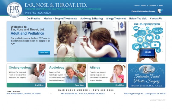 Web site design for ENT practice, Ear Nose and Throat doctors.