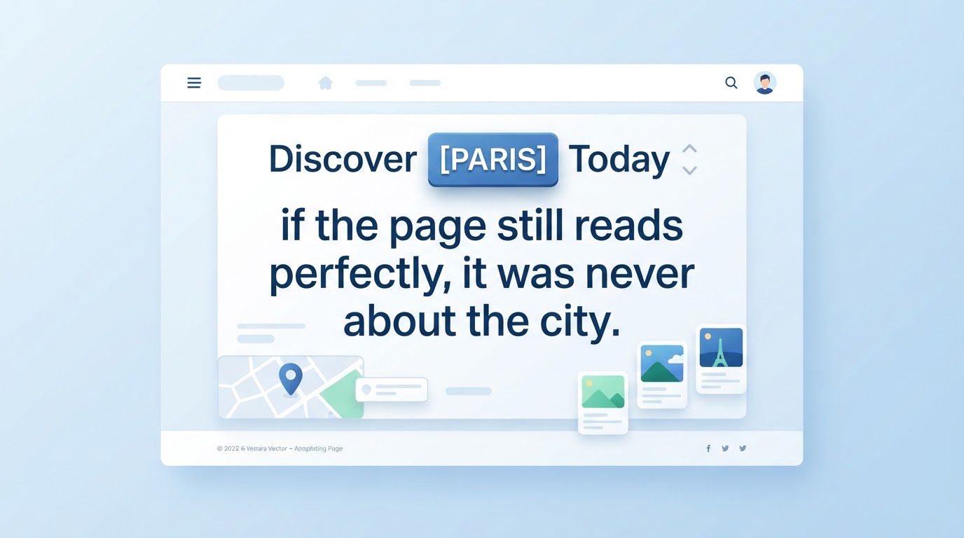 Graphic of a page with the city name on a swappable tile