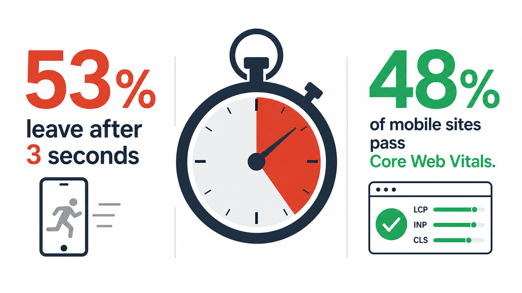 53% leave after 3 seconds with only 48% of mobile sites pass Core Web Vitals-1