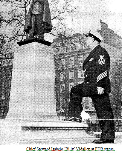 Chief Steward Isabelo ‘Billy’ Vidallon at FDR statue